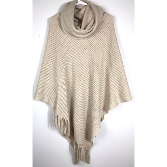 Cream Cowl Neck Fringed Poncho size small medium - Picture 1 of 6